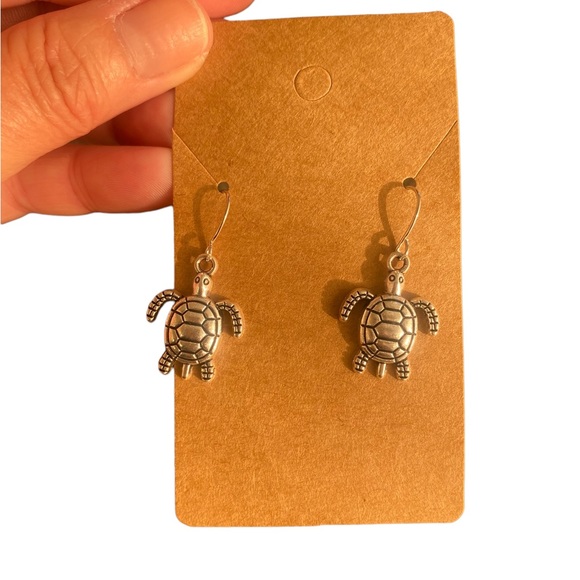 Silver Sea Turtle Drop Earrings - Picture 1 of 4